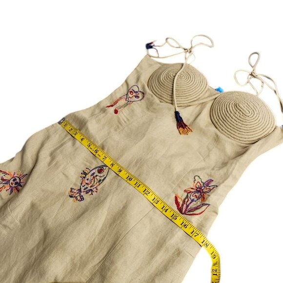 Farm Rio x Anthropologie Embroidered Linen Blend Dress, Beaded, Sz M - Picture 7 of 9
